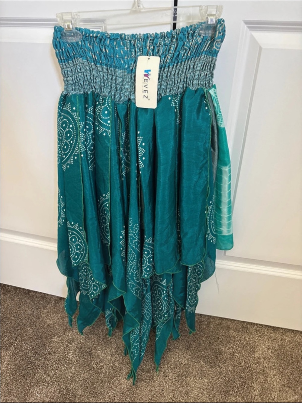 Weyes Teal Asymmetrical Bandana Hem Skirt